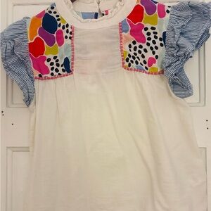 THML White Blouse with Multicolor and Blue Accents